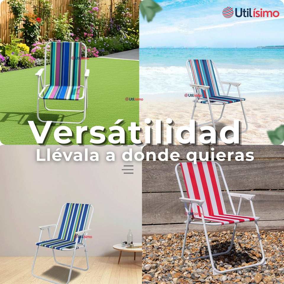 Pack 2 Sillas Plegables Portátil Playa Camping Picnic Exteriores