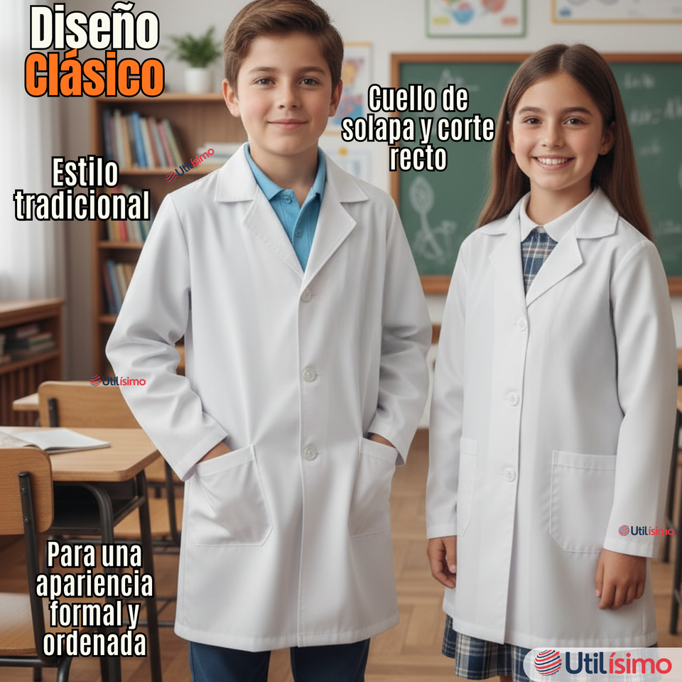 Cotona Delantal Escolar Blanca Niño Niña Unisex Bata