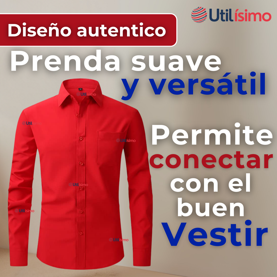 Camisa Casual De Vestir Manga Larga Cuello Americano 100% Algodón Rojo