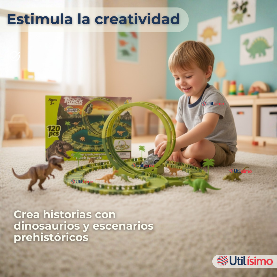 Pista Carreras de Auto Juguete Flexible Dinosaurio 120 Piezas
