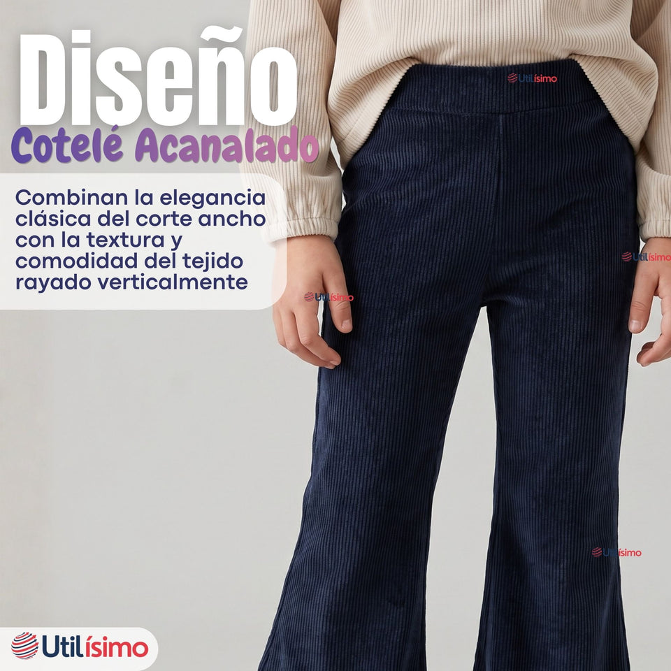 Calza Palazzo Polar Con Chiporro  Niña Juvenil Elasticada Térmica Navy Blue