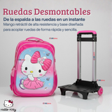 Mochila Escolar Hello Kitty Con Ruedas Desmontables + Estuche + Lonchera Niña Poliéster Pink