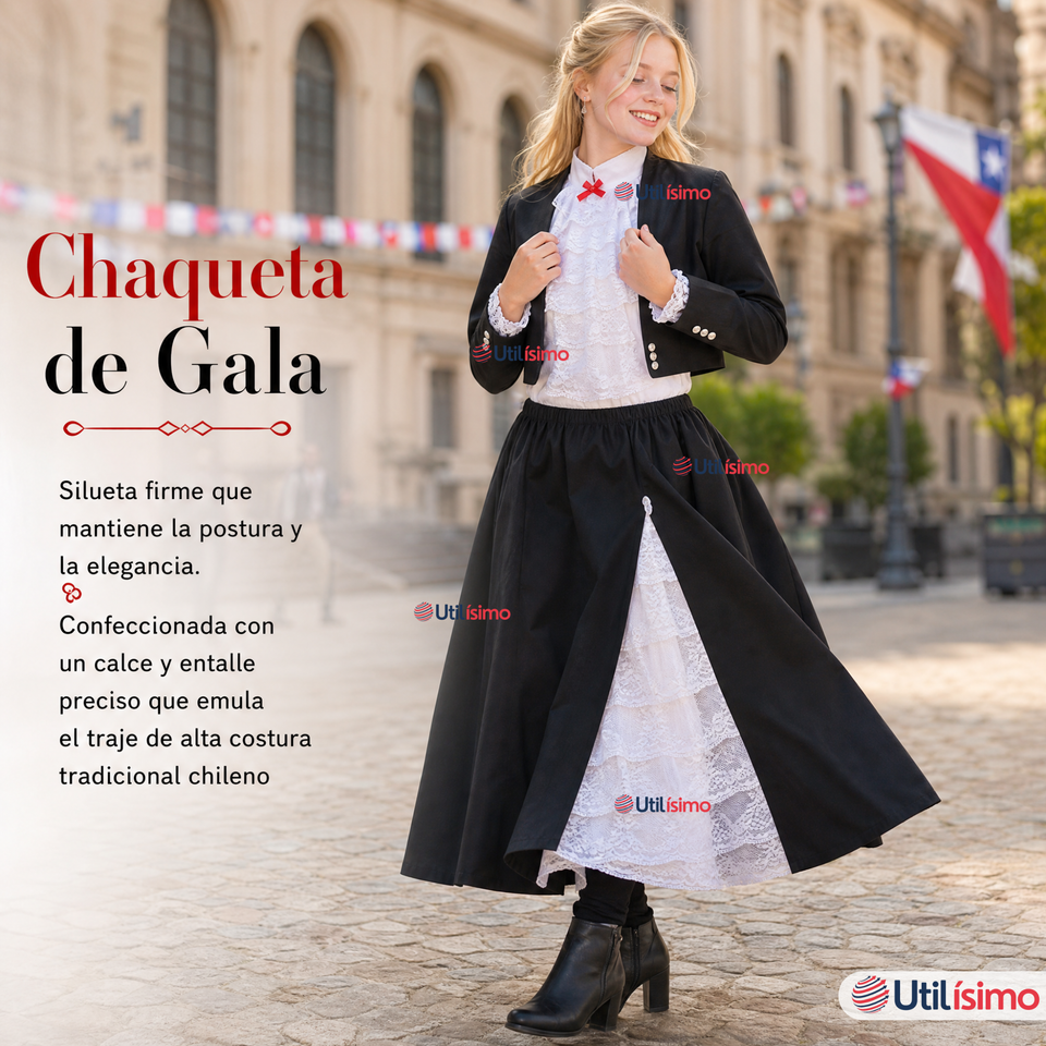 Traje Huasa Elegante Negro Juvenil Conjunto 4 Piezas Tipico Fiestas Patrias