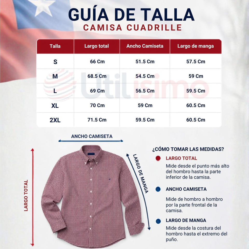 Camisa Huaso Cuadrillé Cuadro Manga Larga 100% Algodón Rojo Negro Casual