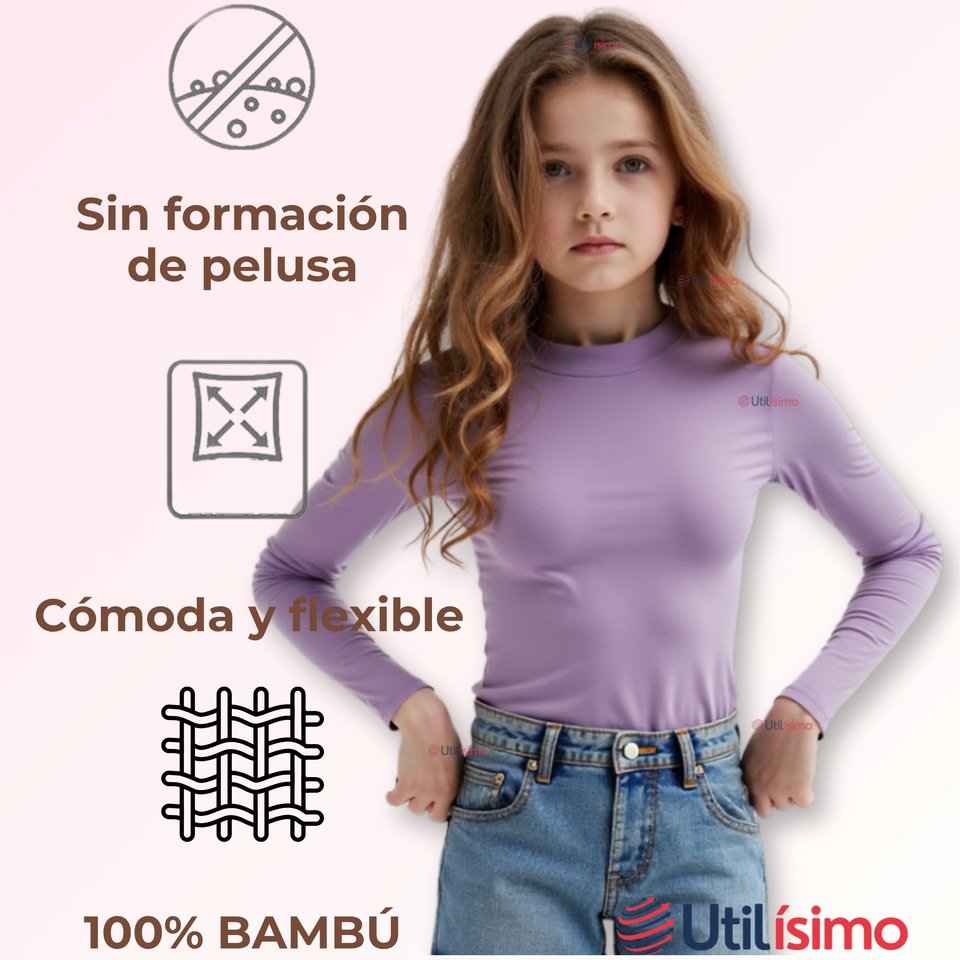 Pack 6 Camiseta Niña Juvenil Primera Capa Bambú Invierno Cuello Beatle Polera