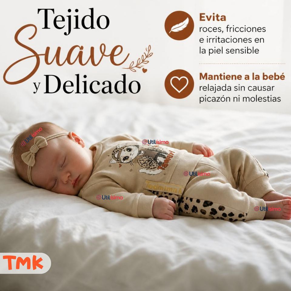 Conjunto 2 Piezas Polerón y Buzo 100% Algodón Tedmimak Bebé Niña Cat Print