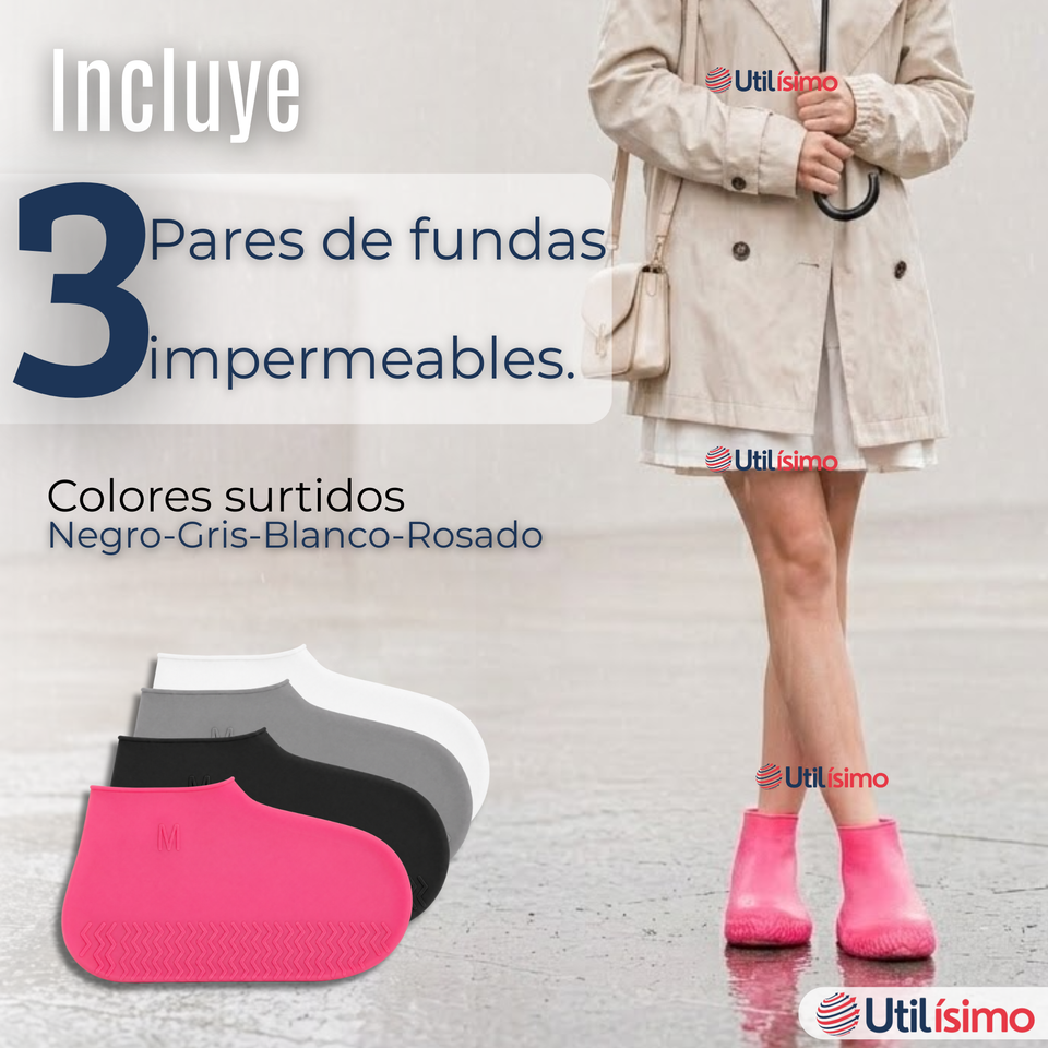 Pack 3 Pares Fundas Cubre Zapatos Mujer Impermeable Surtidas Silicona Antideslizante