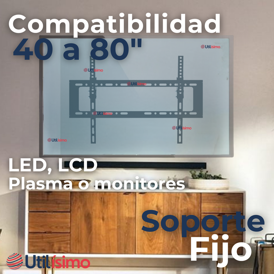 Soporte TV Pared Fijo 45Kg 40 a 80 Pulgadas 40 42 43 48 49 50 55 58 60 65 70 75 77 80