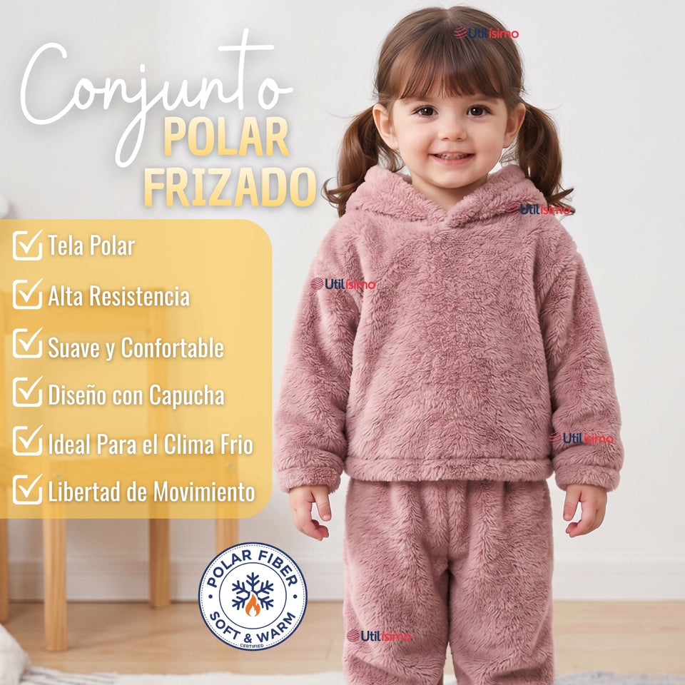 Buzo Polerón Conjunto Polar Niña Capucha Orejitas Rosa