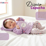 Conjunto 2 Piezas Buzo Pantalón Y Polerón Con Capucha Tela Plush Lila Bebé Niña