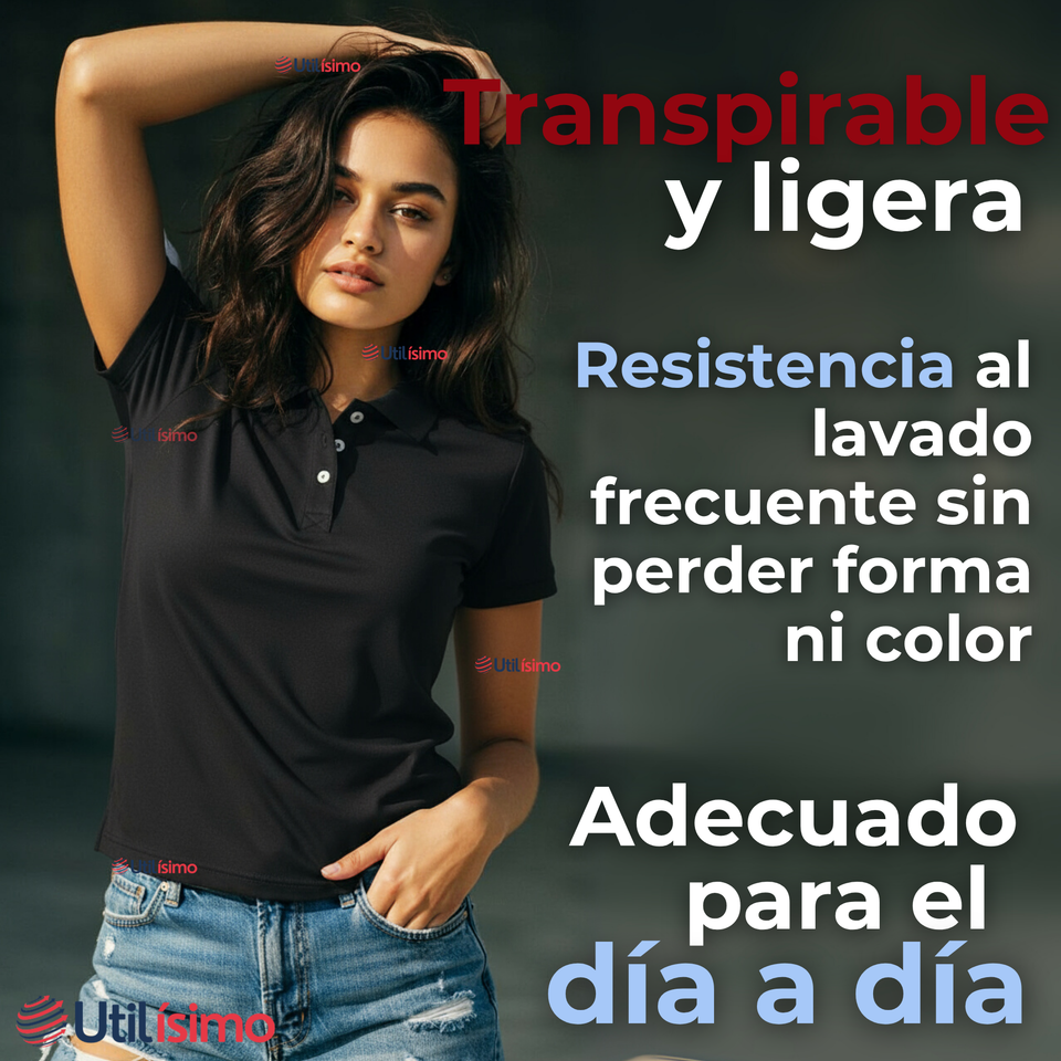 Polera Pique Premium 200g Manga Corta 100% Algodón Textura Suave Chemise Negro Mujer