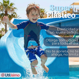 Traje de Baño Pantalón Corto Manga Corta 2 Piezas Corte Split Niño 2 a 4 años Blue Shark