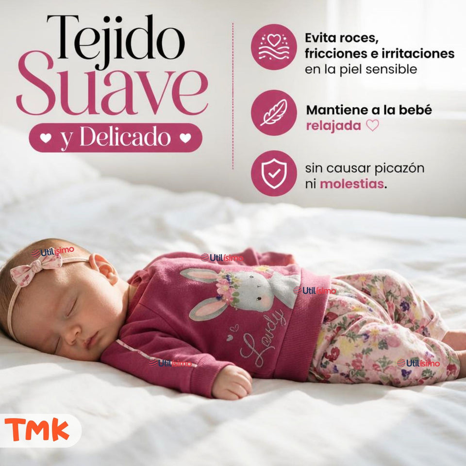 Conjunto 2 Piezas Polerón y Buzo 100% Algodón Tedmimak Bebé Niña Lovely