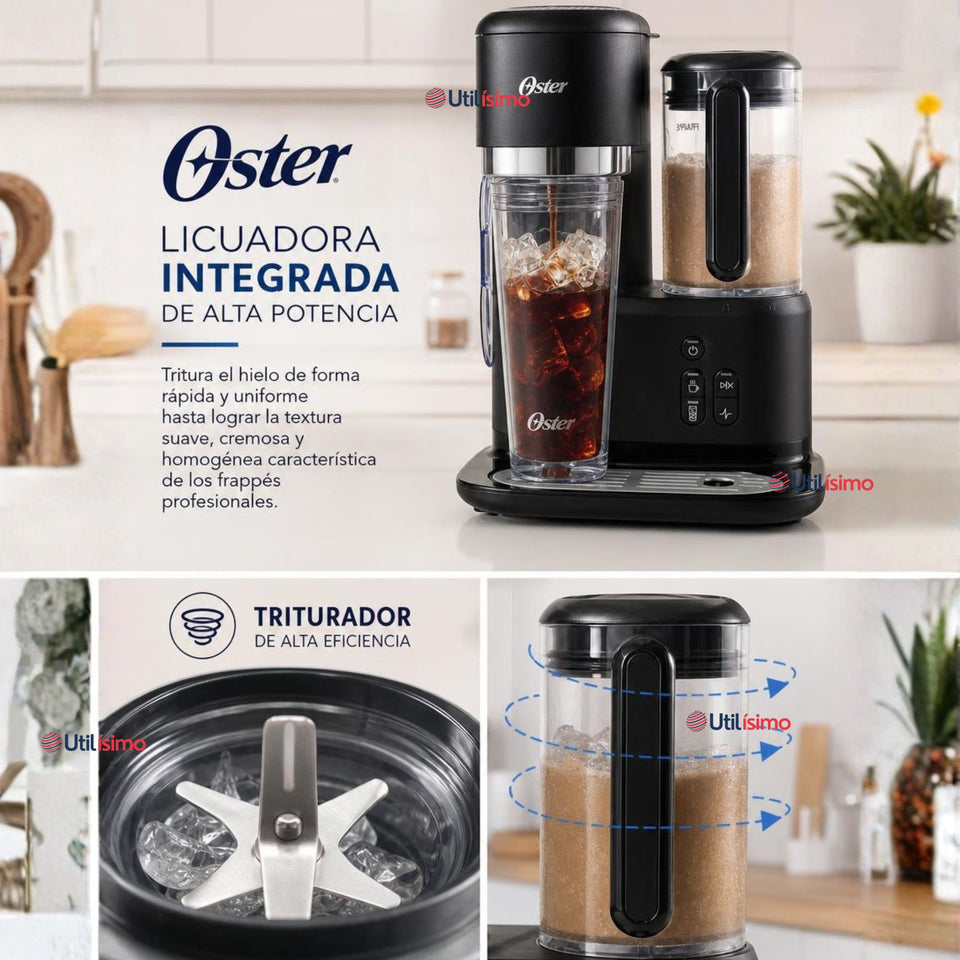 Cafetera para Frappé Oster® con licuadora con 3 funcionalidades, negra, BVSTDC03B
