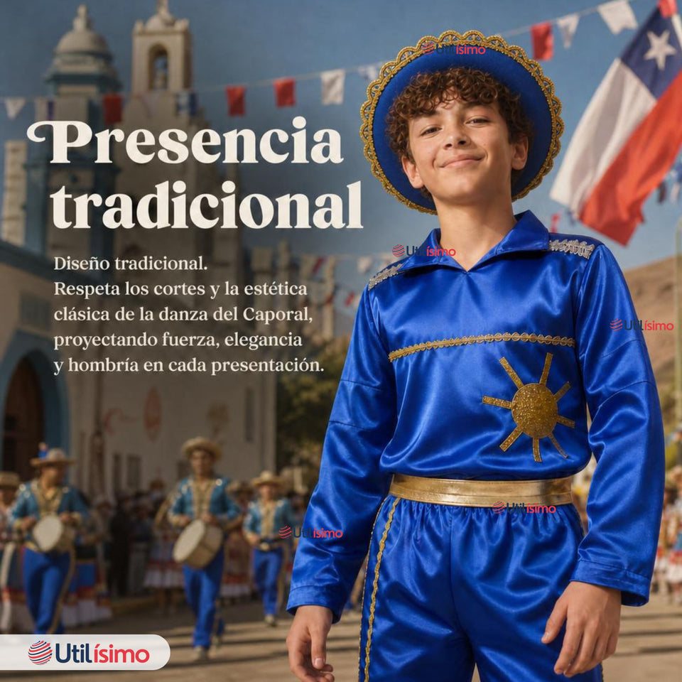Traje Típico Caporal Azul Con Sombrero Danza Tradicional Fiestas Patrias