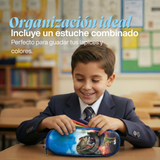 Mochila Escolar Bolso Con Efecto 3D Estuche + Lonchera 40Cm Tela Oxford Niño Dinosaur