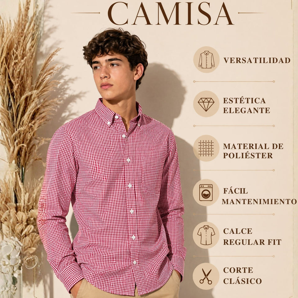 Camisa Cuadrille Clásico Juvenil Roja Regular Fit