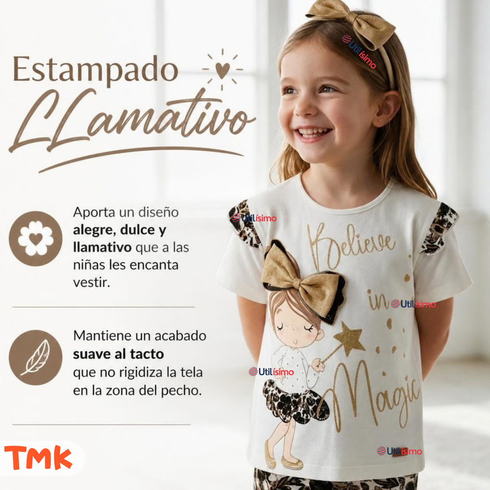 Conjunto 2 Piezas Camiseta y Pantalón 100% Algodón Niña Tedmimak Golden Magic