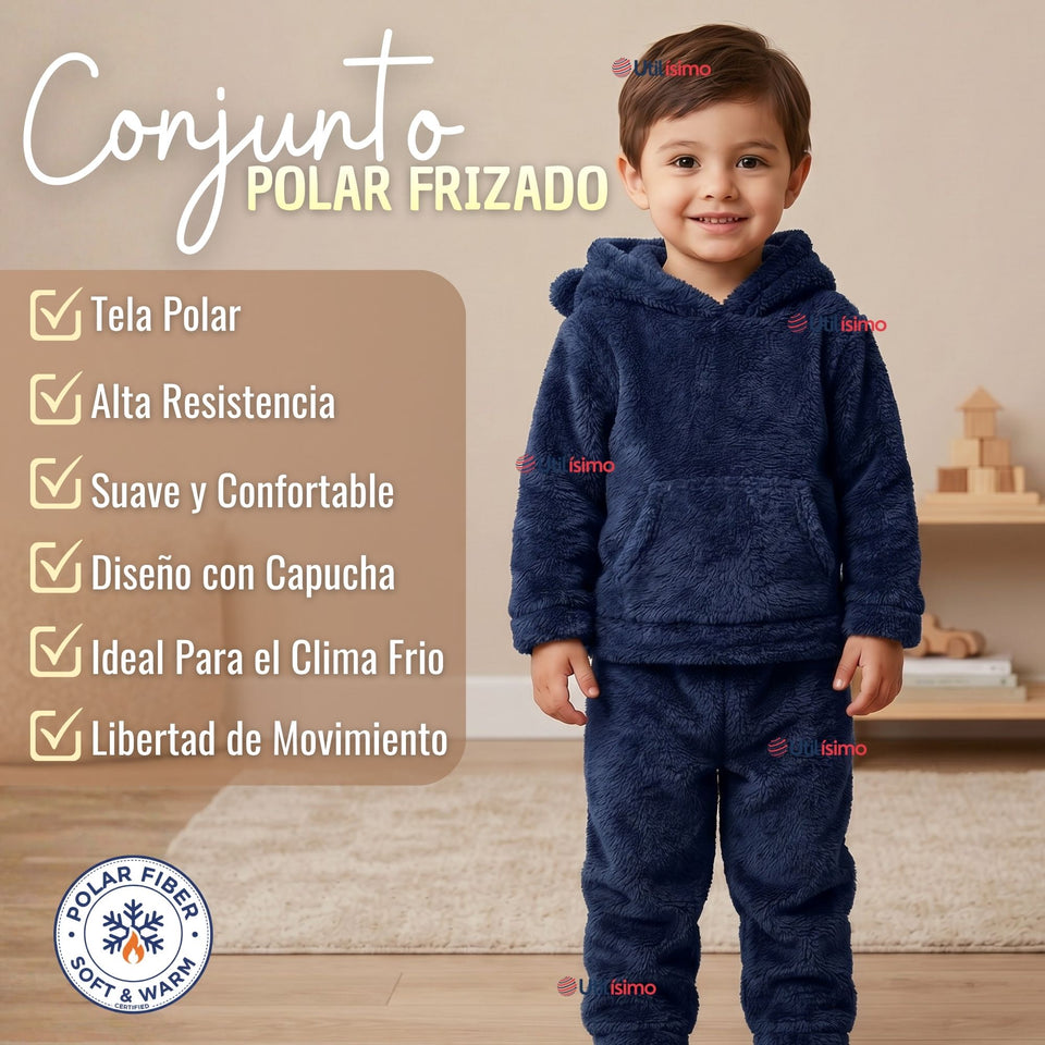 Buzo Polerón Conjunto Polar Niño Unicolor Azul