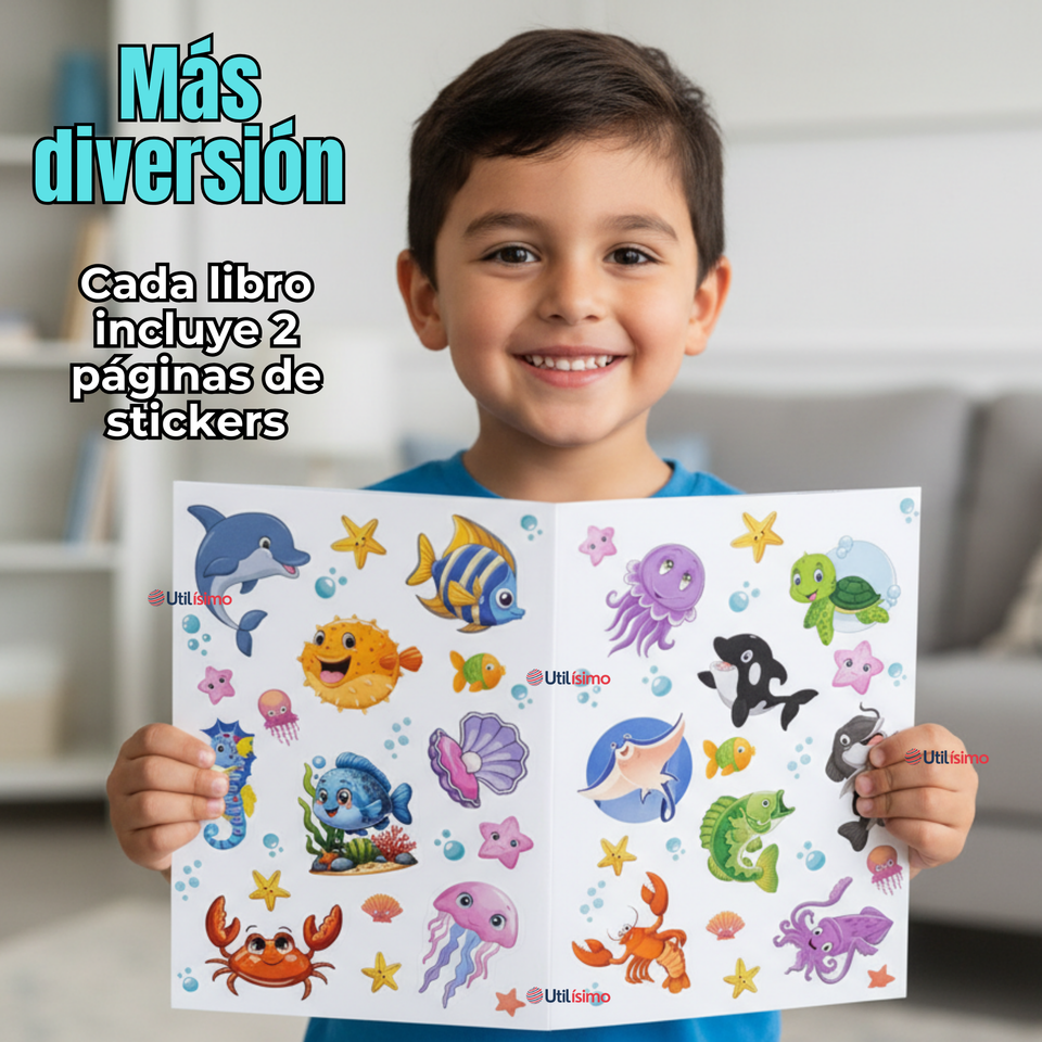 Pack 3 Libros Para Colorear Pintar  Educativo Con Stickers Diseños Surtidos