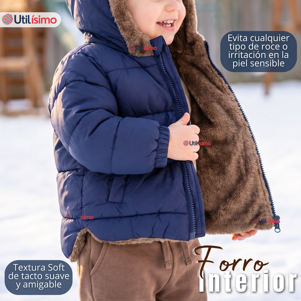 Parka Osito Con Capucha Manga Larga Azul Niño Infantil