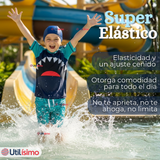 Traje de Baño Con Gorro Pantalón Corto Manga Corta 3 Piezas Corte Split Niño 2 a 8 años Blue Shark