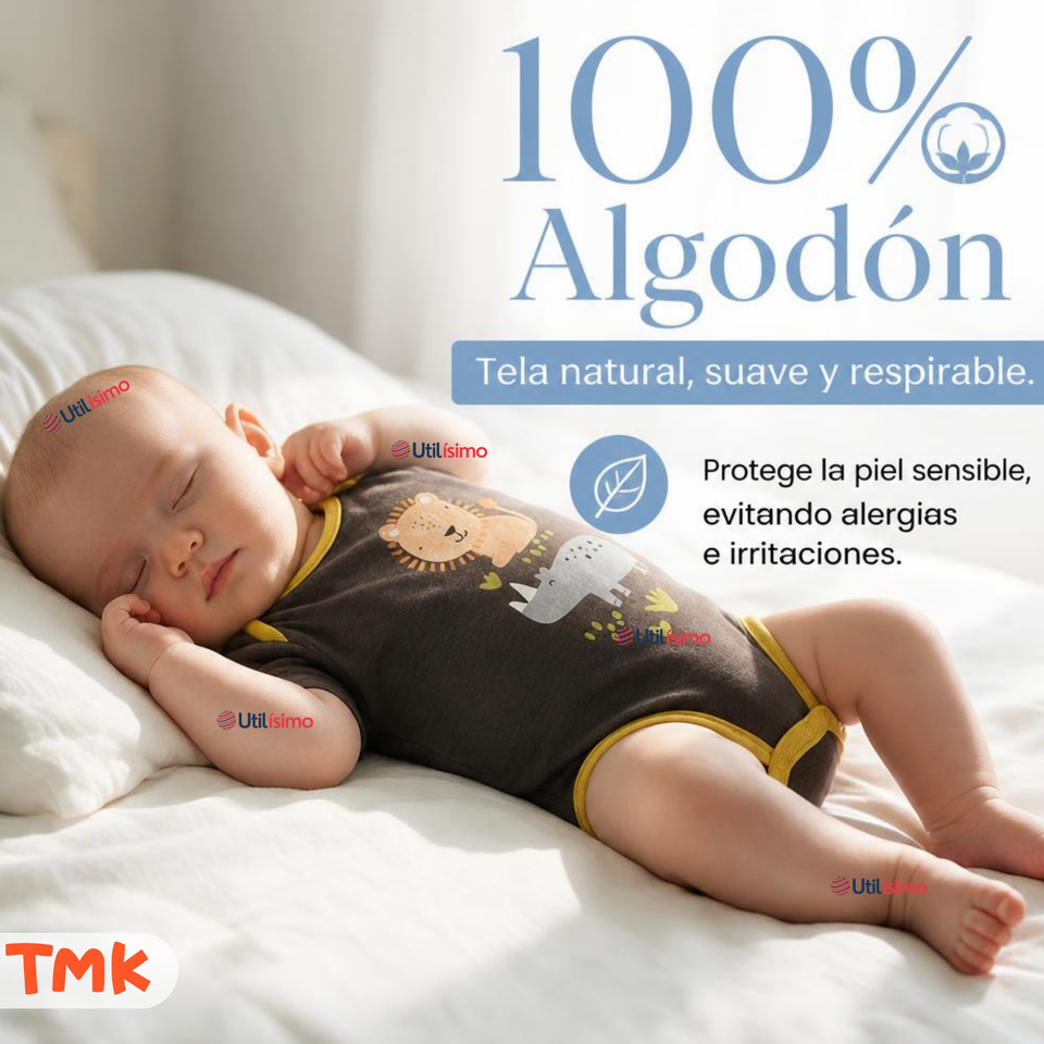 Pack 5 Bodys Manga Corta %100 Algodón Tedmimak Niño Jungle Crew