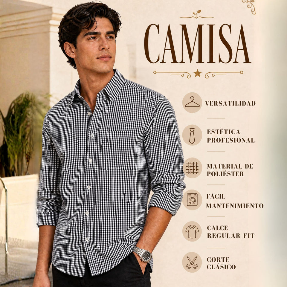 Camisa Cuadrille Hombre Blanco Azul Clásica Regular Fit