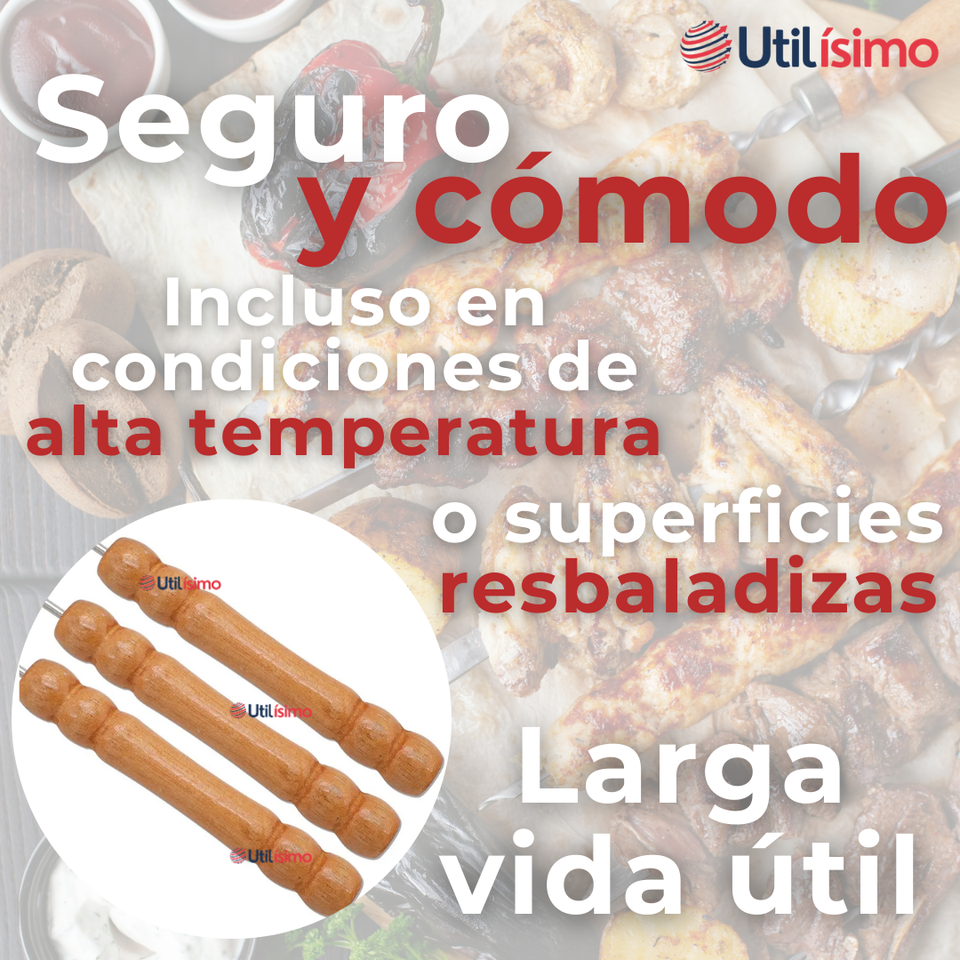Pack 12 Pinchos De 40cm Para Anticuchos Brochetas Asados Mango De Madera