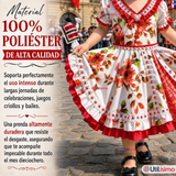 Vestido Chinita Huasa Niña Rojo Floreado Cueca Fiestas Patrias