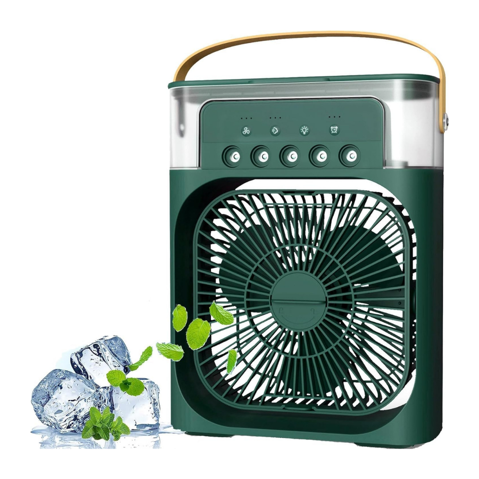 Climatizador Portátil Frío 4 en 1 Ventilador Humificador Enfriador Lampara LED 220v USB Verde