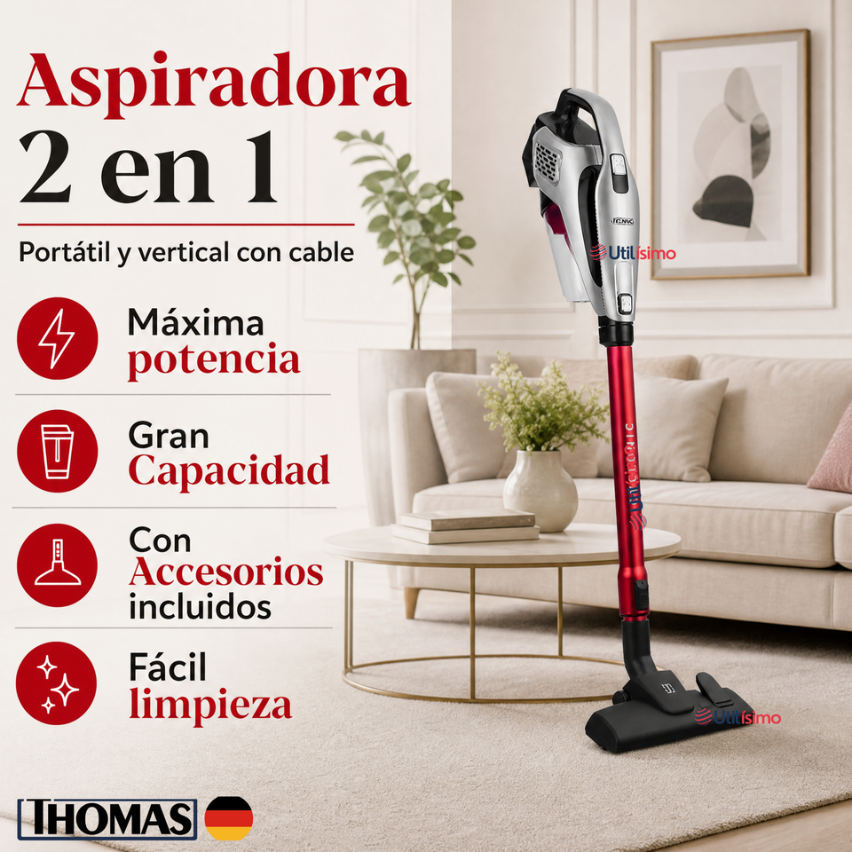 Aspiradora Barredora Thomas Th-1022c 2 En 1 Con Cable Color Rojo 600W