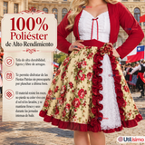 Vestido Chinita Huasa Mujer 2 Piezas Burdeo Floreado Cueca Fiestas Patrias
