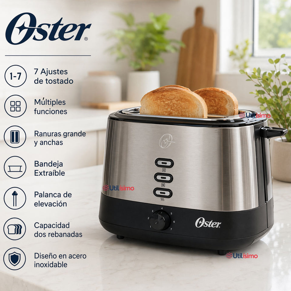 Tostador Oster® 2 rebanadas en acero inoxidable TSSTTR500 800W