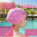 Gorro Natación Baño Con Protector De Orejas Silicona Color Rosado 12 años en adelante