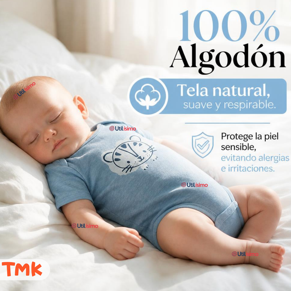 Pack 5 Bodys Manga Corta %100 Algodón Tedmimak Niño Blue Jungle