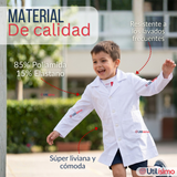 Cotona Delantal Blanca Escolar Colegio Unisex Niño Niña Manga Larga