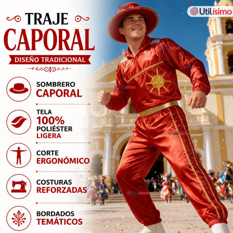 Traje Caporal Típico Completo Con Sombrero Rojo Hombre Fiestas Patrias