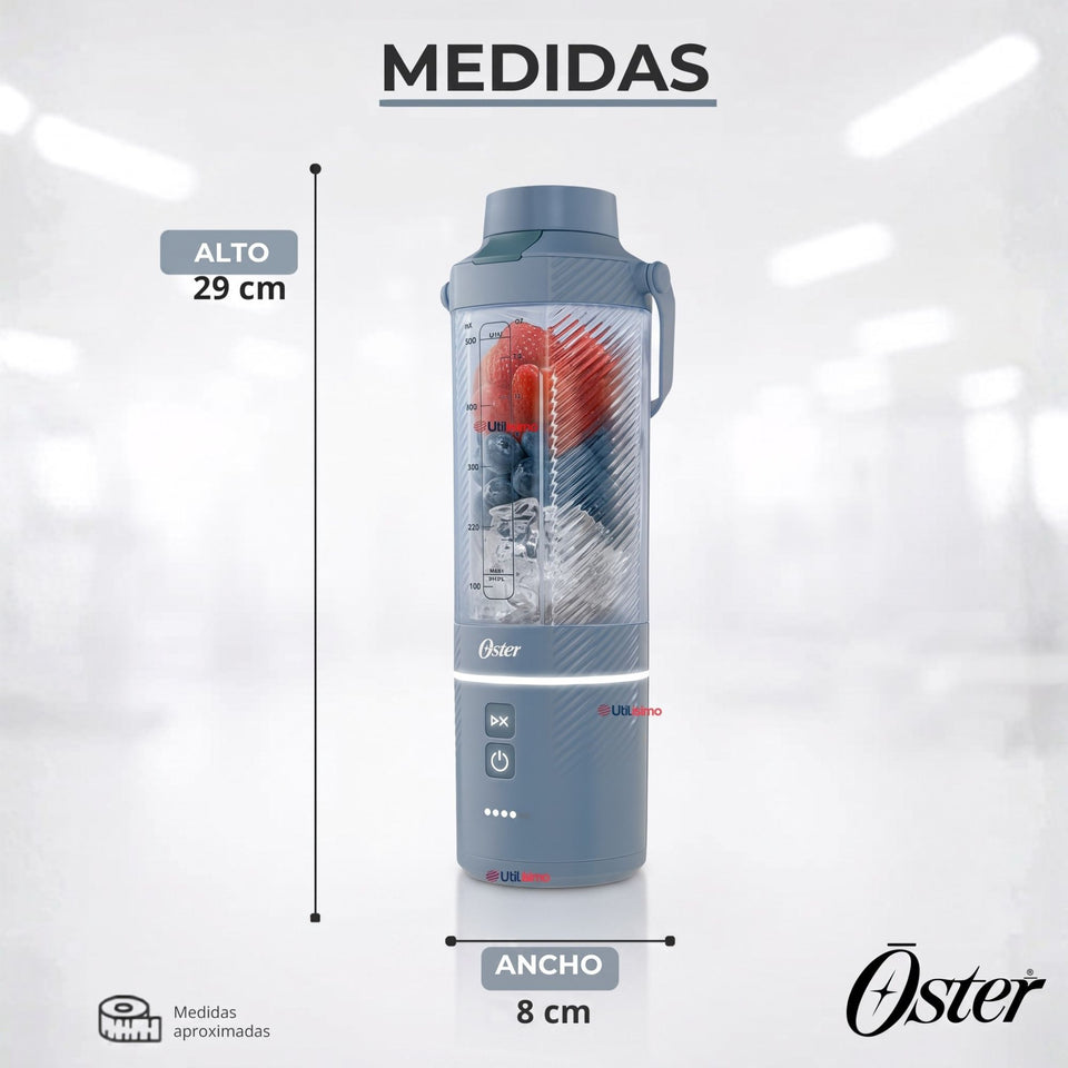 Oster Licuadora Portátil, GoMAX, 590 ml de Capacidad, para Smoothies, Azul, BLSTGFP-MH20-000