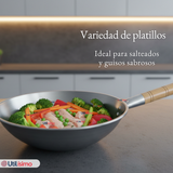 Sartén Wok Tradicional Chino De 37cm Acero Al Carbono