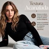 Camiseta Polera Polar Primera Capa Acanalada Reductora Manga Larga Negra Mujer