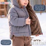 Parka Osito Con Capucha Manga Larga Gris Niño Infantil