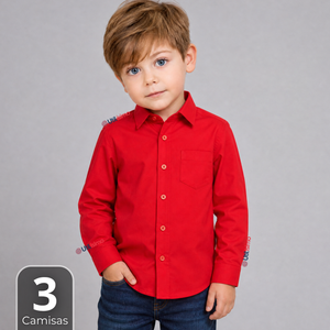 Pack 3 Camisas Huaso Niño Algodón Rojo Fiestas Patrias Traje Típico