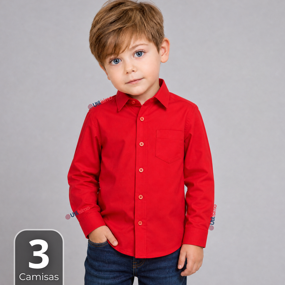 Pack 3 Camisas Huaso Niño Algodón Rojo Fiestas Patrias Traje Típico