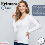 Camiseta Polera Algodón Primera Capa Manga Larga Blanco Mujer