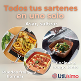 Sartén Antiadherente De Cobre Multiuso 3 en 1 Aceite Profundo Cesta Para Freír Vaporera