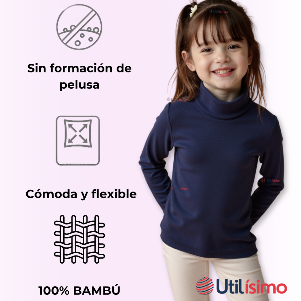 Pack 3 Primera Capa Escolar Bambú Invierno Camiseta Niña Cuello Beatle Polera