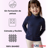 Pack 3 Primera Capa Escolar Bambú Invierno Camiseta Niña Cuello Beatle Polera