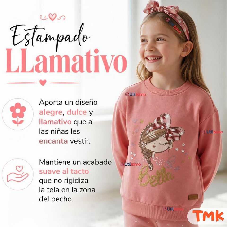 Conjunto 2 Piezas Polerón y Pantalón Palazzo 100% Algodón Tedmimak Niña Beautiful pink