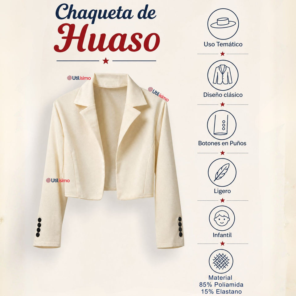 Chaqueta Huaso Niño  Beige Tradicional Fiestas Patrias Chile